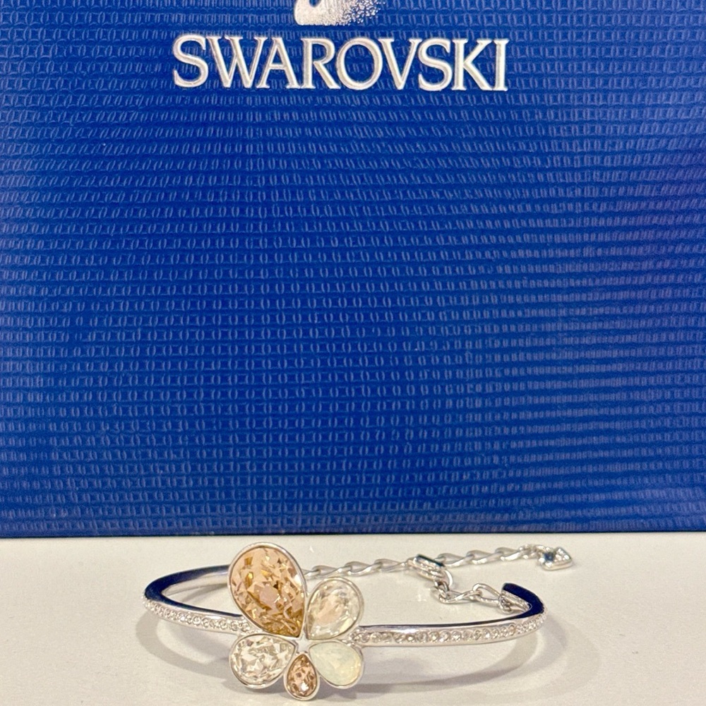 Swarovski Silver and Pink Butterfly Bangle Bracelet